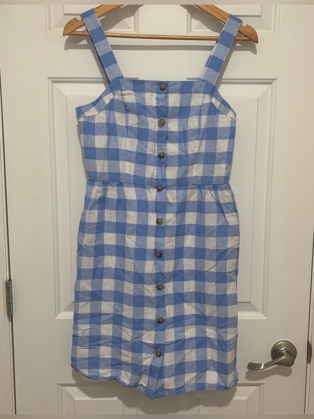 J. Crew Blue and White Gingham Button-Front Sundress cotton linen size 2